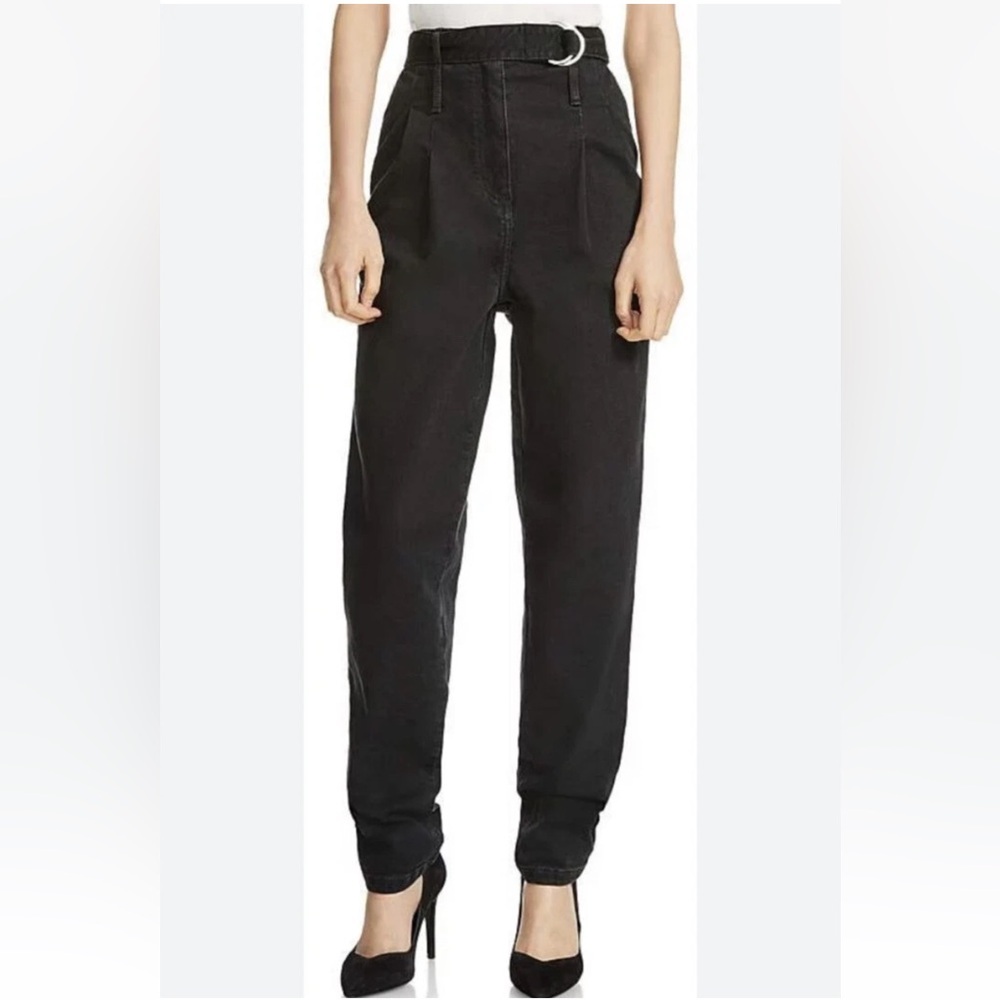 Maje Parisso Pleated Black High-Rise Tapered Pants w/ Belt | Size 36 (US 4)
